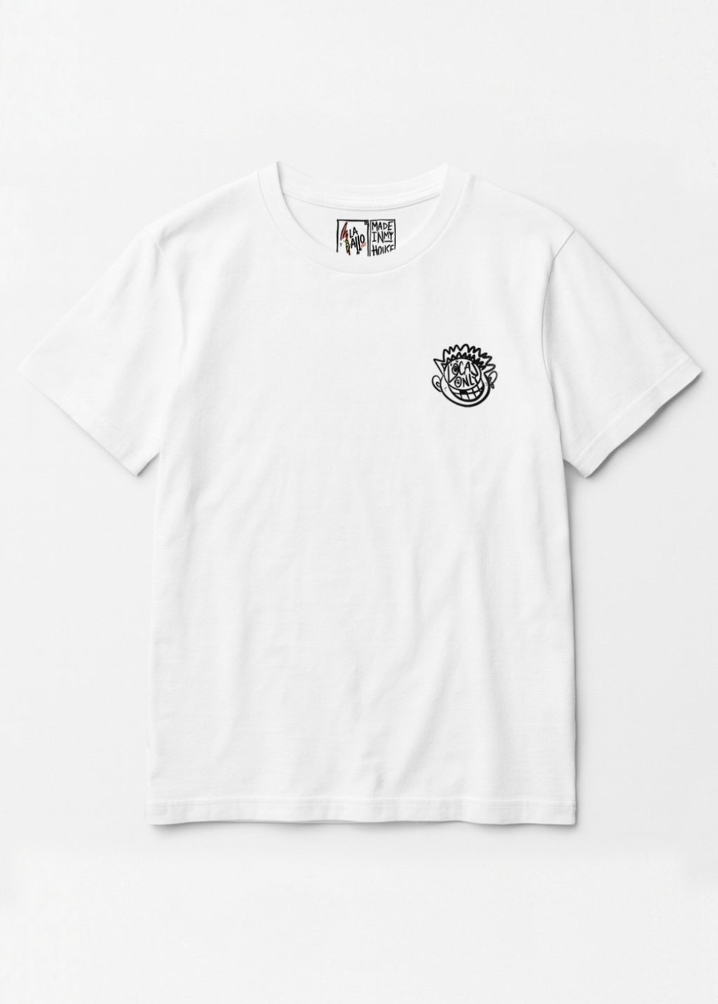 Camiseta unisex orgánica “Cerebro” color blanco, vista de frente. Ilustración full color original de LA GALLO ART.