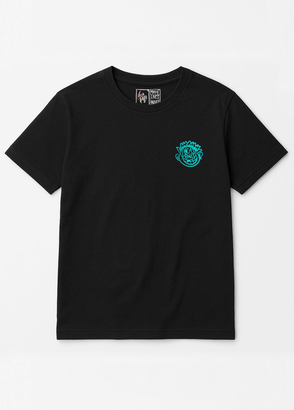 Camiseta unisex “Cerebro” color negro, vista de frente. Diseño ilustrado full color sobre prenda de algodón ecológico LA GALLO ART.