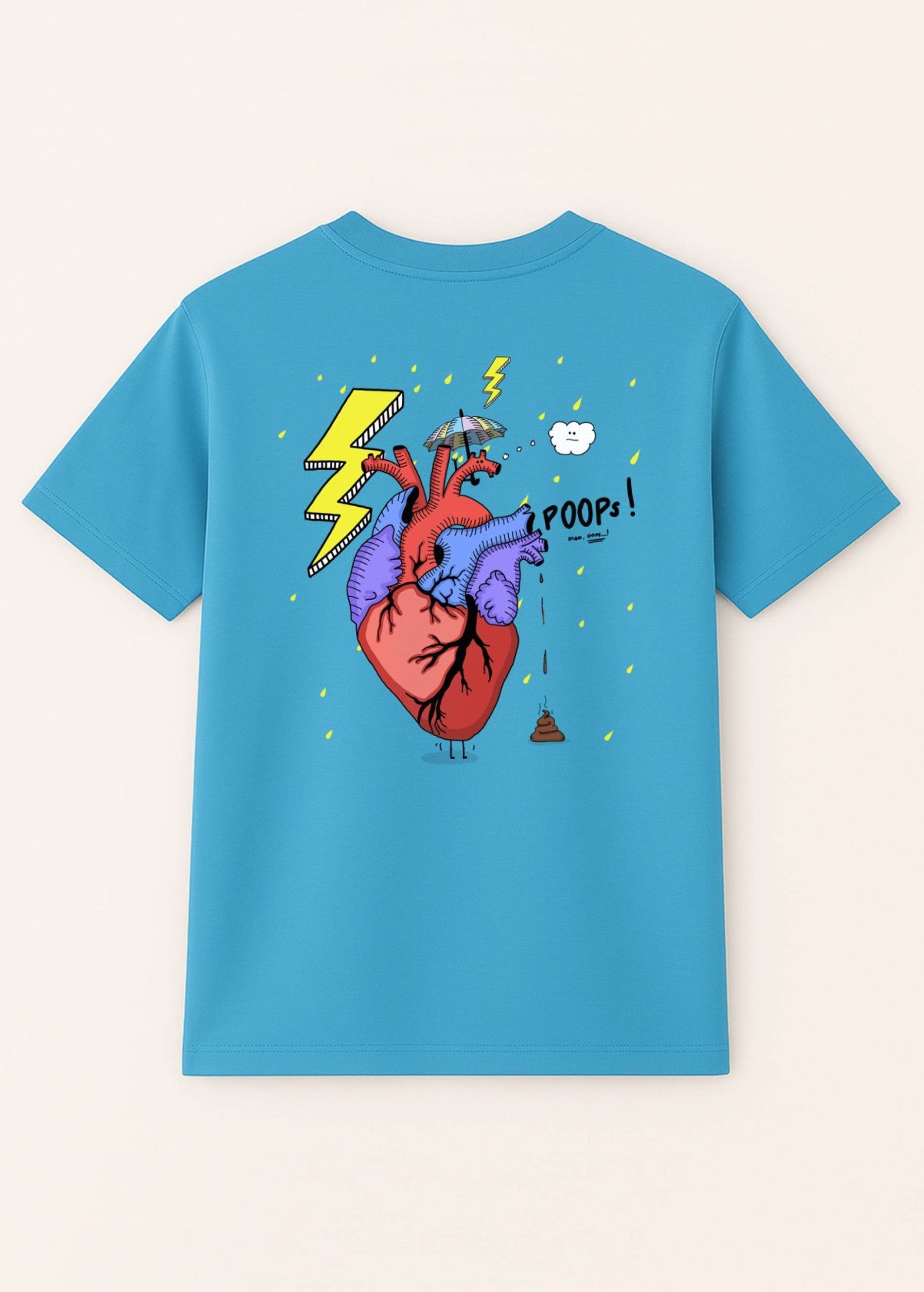 Camiseta unisex orgánica “Corazón” color Aqua Blue, vista de espalda. Arte digital independiente creado por Carolina Gallo – LA GALLO ART.