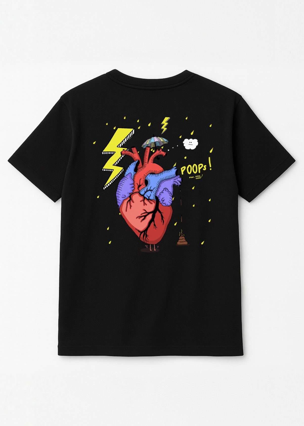 Camiseta unisex “Corazón” negra, vista de espalda. Ilustración original de LA GALLO ART.