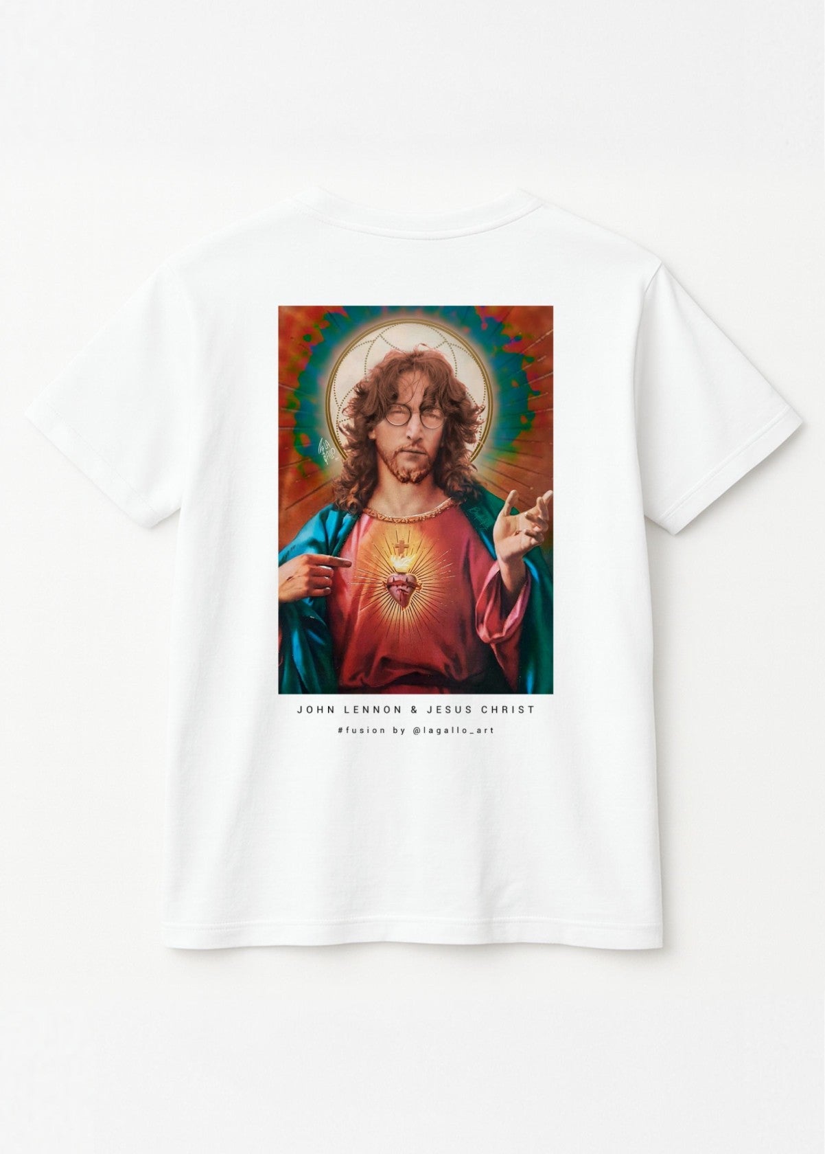 Espalda camiseta John Jesus blanca con logo LA GALLO ART – algodón ecológico certificado